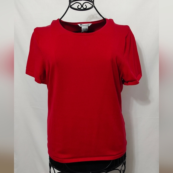 Peter Nygard Tops - Peter Nygard Red Knit Short Sleeve Top - Women's L 14-16